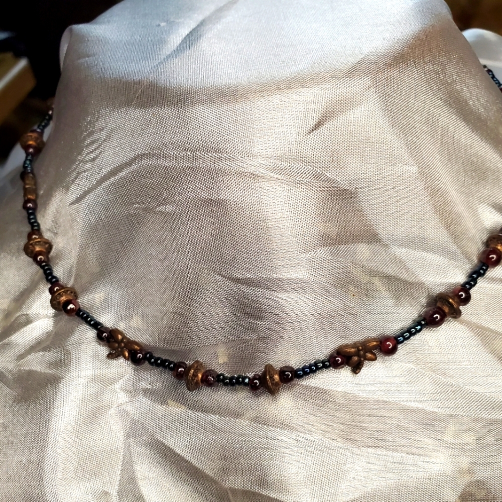 Copper, Garnet, Dragonfly Necklace
